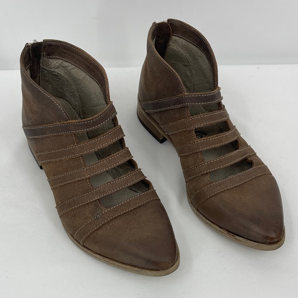 Free People Shoes - FREE PEOPLE EMMA Brown Leather Strappy BOOTIE SIZE 38 ZIPPER IN BACK